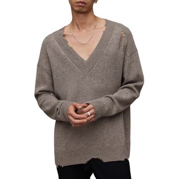 AllSaints pulover din amestec de lana Vicious barbati, culoarea maro