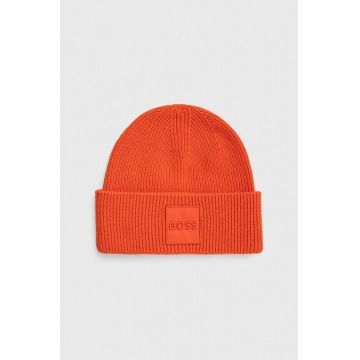 BOSS caciula din amestec de lana culoarea portocaliu, din tricot gros BOSS caciula din amestec de lana culoarea portocaliu, din tricot gros