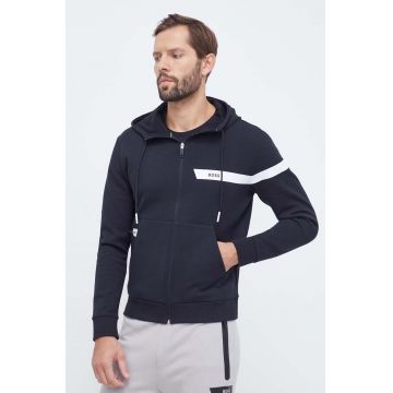 Boss Green bluza BOSS GREEN barbati, culoarea negru, cu glugă, cu imprimeu