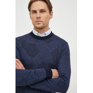 BOSS pulover de lana barbati, culoarea albastru marin, light