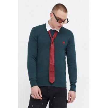 HUGO pulover de bumbac culoarea verde, light 50475083