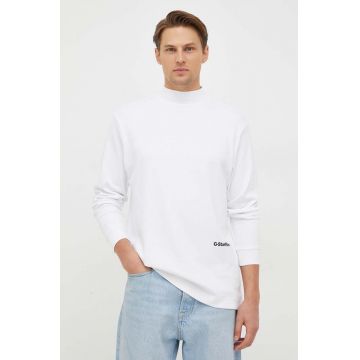 G-Star Raw longsleeve din bumbac culoarea alb, neted