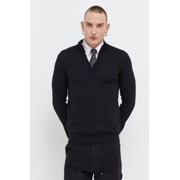 HUGO pulover de lana barbati, culoarea negru, light, cu turtleneck