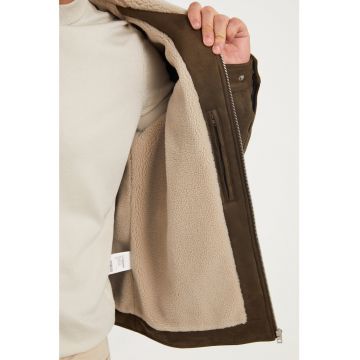 Jacheta slim fit cu captuseala de blana shearling sintetica si buzunare multiple