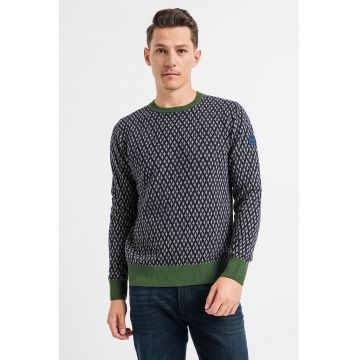 Pulover regular fit din amestec de lana si casmir cu model