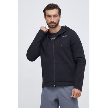 Reebok bluza barbati, culoarea negru, cu glugă, neted