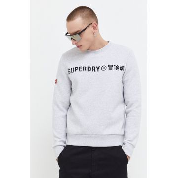 Superdry bluza barbati, culoarea gri, cu imprimeu