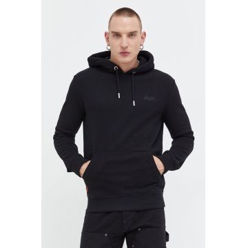 Superdry bluza barbati, culoarea negru, cu glugă, neted