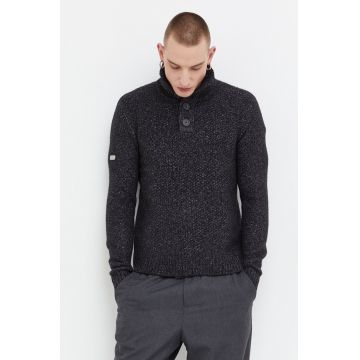 Superdry pulover barbati, culoarea negru, călduros, cu guler