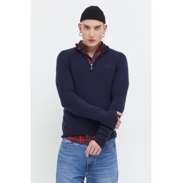 Superdry pulover din amestec de lana barbati, culoarea albastru marin, light, cu turtleneck