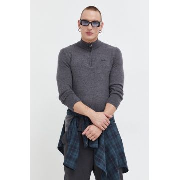 Superdry pulover din amestec de lana barbati, culoarea gri, light, cu turtleneck