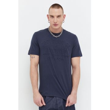 Superdry tricou din bumbac barbati, culoarea albastru marin, cu imprimeu