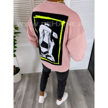 Bluza barbati slim fit roz cu imprimeu K203 14-5