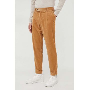 BOSS pantaloni de catifea cord culoarea bej, drept