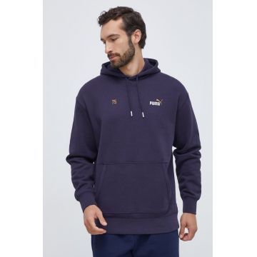 Puma hanorac de bumbac barbati, culoarea albastru marin, cu glugă, cu imprimeu