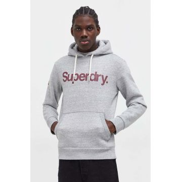 Superdry bluza barbati, culoarea gri, cu glugă, cu imprimeu