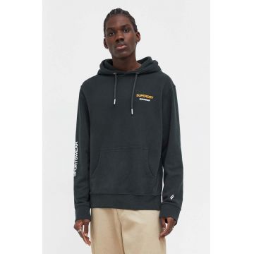 Superdry bluza barbati, culoarea verde, cu glugă, cu imprimeu