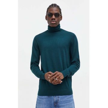 Superdry pulover de lana barbati, culoarea verde, light, cu guler