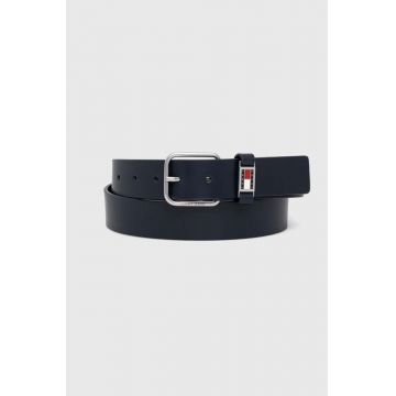 Tommy Jeans curea de piele barbati, culoarea albastru marin