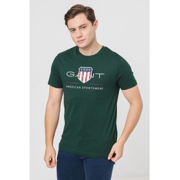 Tricou din bumbac cu model logo - Verde englez