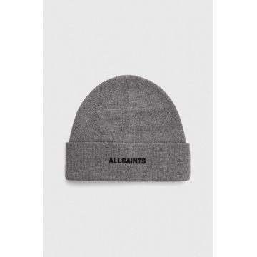 AllSaints caciula din amestec de lana culoarea gri, din tricot gros