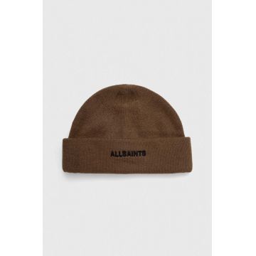 AllSaints caciula din amestec de lana culoarea maro, din tricot gros