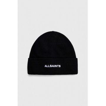 AllSaints caciula din amestec de lana culoarea negru, din tricot gros