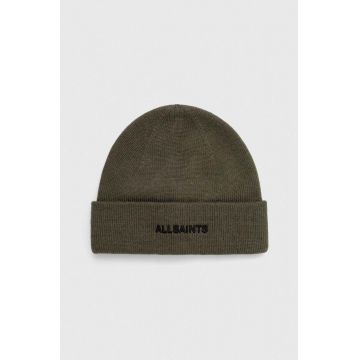 AllSaints caciula din amestec de lana culoarea verde, din tricot gros