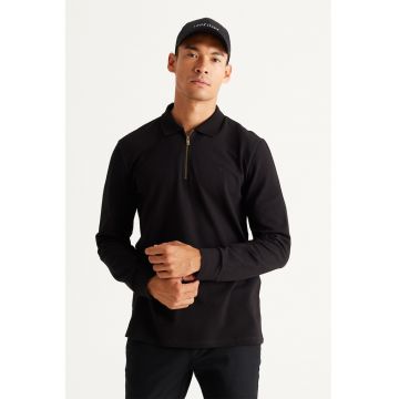 Bluza polo slim fit cu fermoar scurt