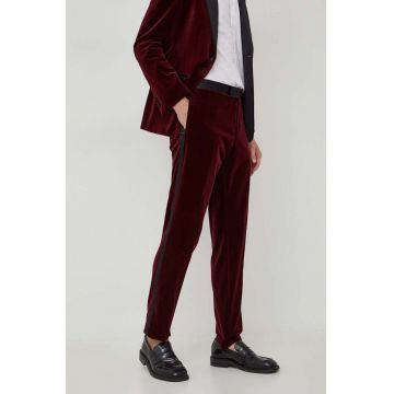 BOSS pantaloni barbati, culoarea bordo, mulata