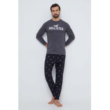 Hollister Co. pijama barbati, culoarea negru, modelator