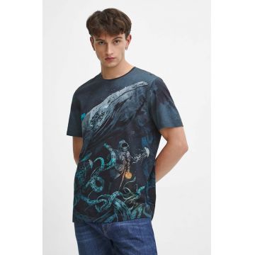 Medicine tricou din bumbac barbati, culoarea albastru marin, modelator