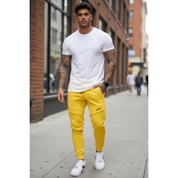 Pantaloni de trening galbeni conici 12360 D7-3