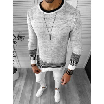 Pulover barbati gros slim fit alb T3616  P20-5.1