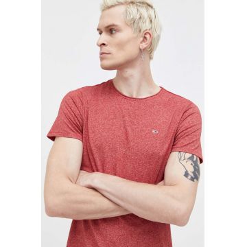 Tommy Jeans tricou bărbați, culoarea bordo, melanj DM0DM09586