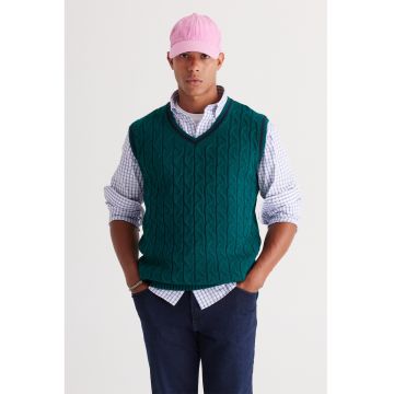 Vesta-pulover cu decolteu in V si model torsade