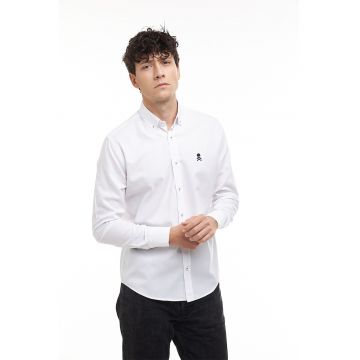 Camasa din amestec de bumbac cu guler fixat cu nasturi - Alb