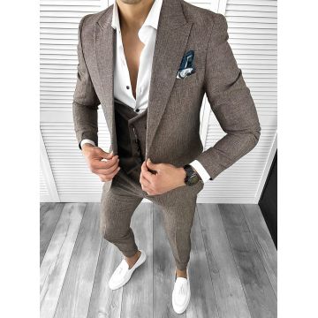 Costum barbati slim fit in sacou + pantaloni + vesta 11705 P19-2.3