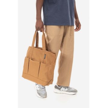 Gramicci pantaloni de bumbac Loose Tapered Pant culoarea bej, lat, medium waist
