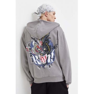 Karl Kani bluza barbati, culoarea gri, cu glugă, cu imprimeu