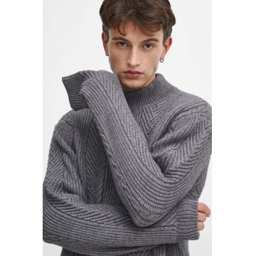 Medicine pulover din amestec de lana barbati, culoarea gri, călduros, cu guler