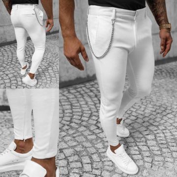 Pantaloni barbati casual alb + lant DEF274 P19-4.3