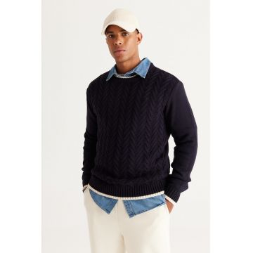 Pulover cu model torsade - Bleumarin