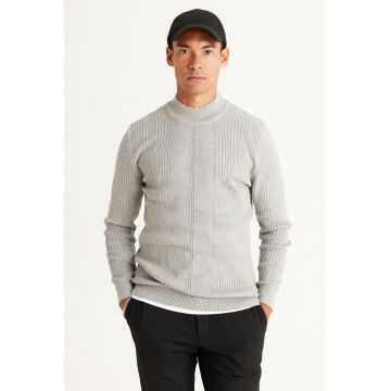 Pulover striat slim fit - Gri deschis melange
