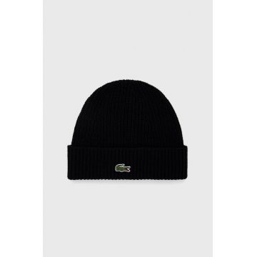 Lacoste caciula de lana culoarea negru, de lana, din tesatura neteda