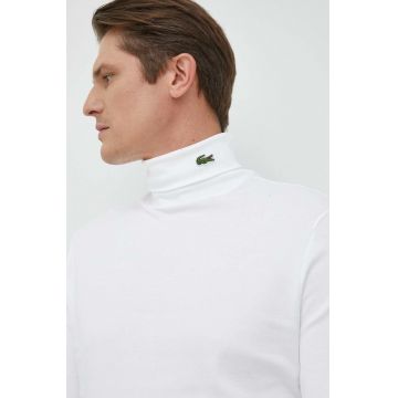 Lacoste longsleeve din bumbac culoarea alb, neted