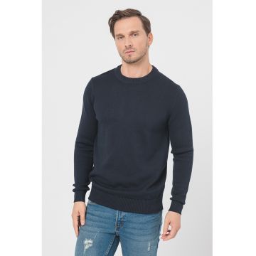 Pulover de bumbac cu decolteu rotund - Bleumarin