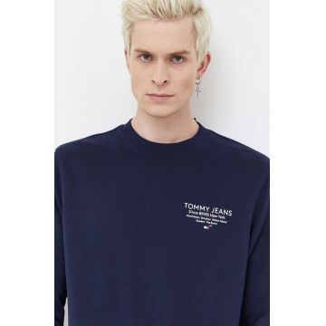 Tommy Jeans hanorac de bumbac bărbați, culoarea bleumarin, cu imprimeu DM0DM18404