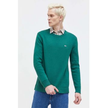 Tommy Jeans pulover de bumbac culoarea verde DM0DM18370