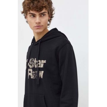 G-Star Raw hanorac de bumbac barbati, culoarea negru, cu glugă, cu imprimeu